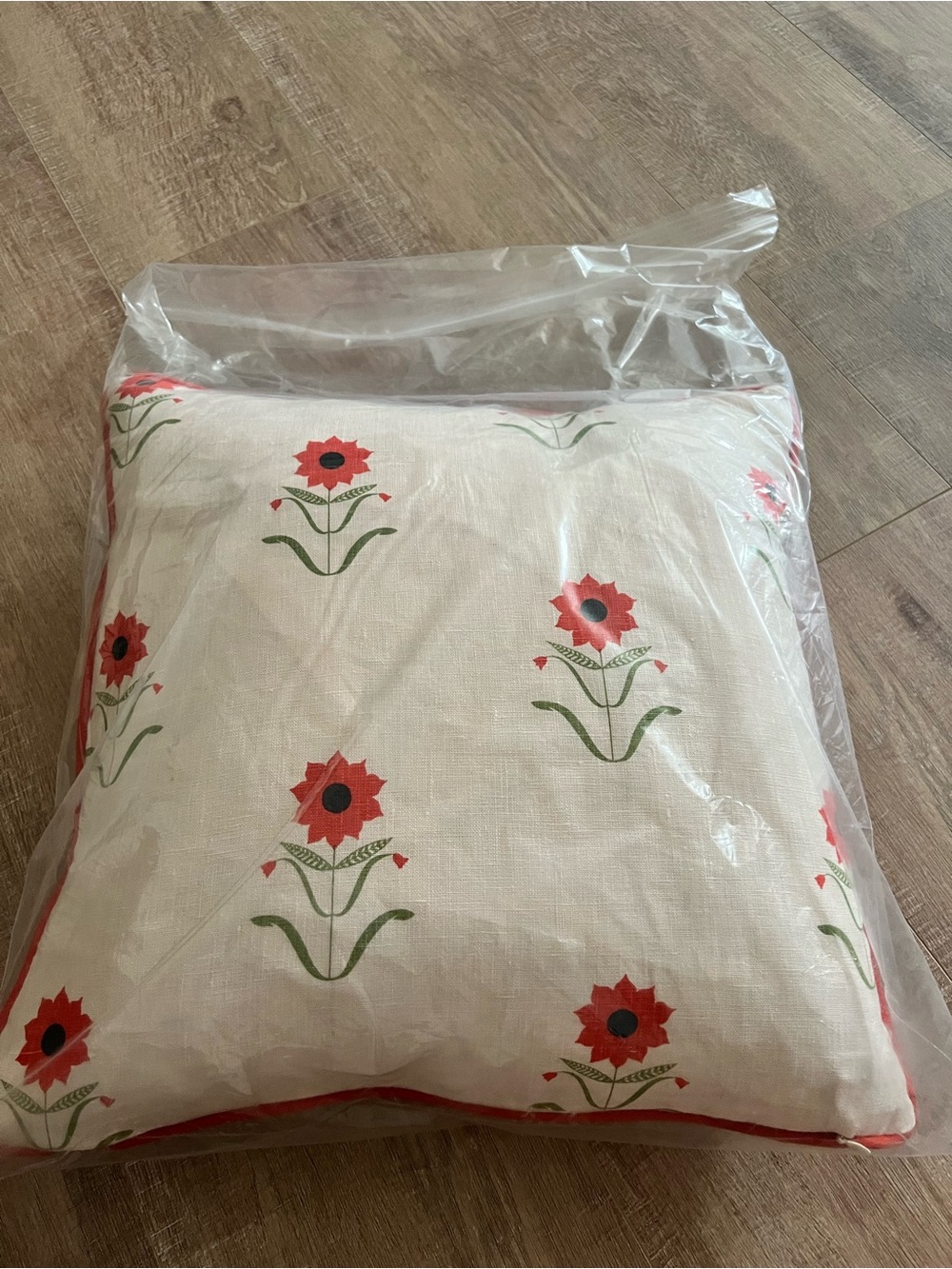Floral Print Decorative Pillow Cream luxury textile house Schumacher.